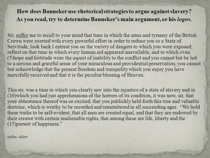 Benjamin banneker letter to thomas jefferson rhetorical analysis